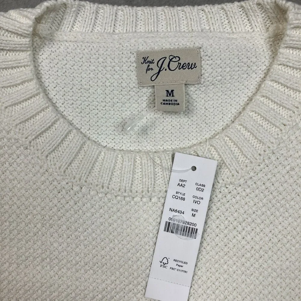 J Crew Sweater Mens M Ivory Crewneck Premium Basket-stitch Cotton Casual